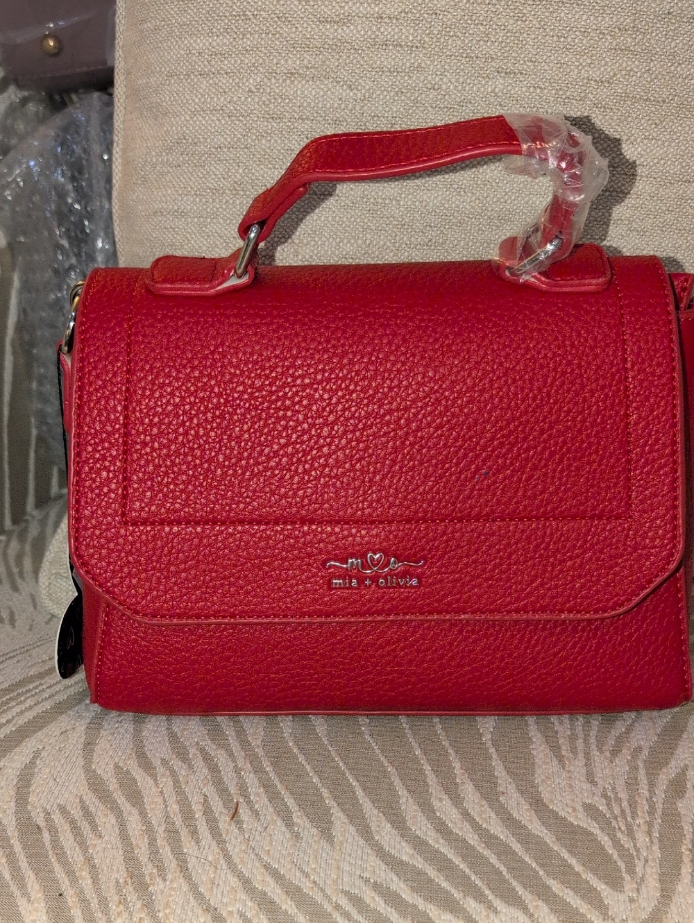 Red Vegan Pebbled Leather Top Handle Fashion Bag - NWT